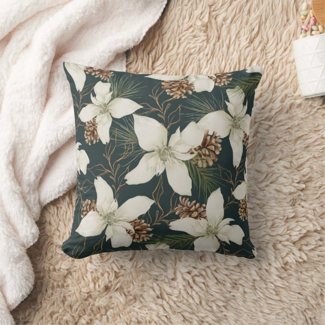 Winter White Floral with Pine Cones Cushion (Blanket)