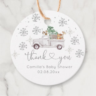 Winter White Floral Woodland Baby Shower Favour Tags