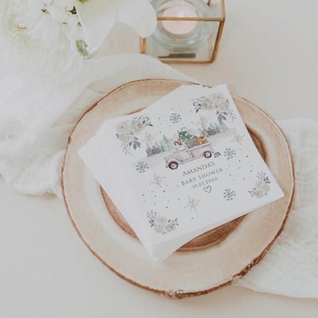 Winter White Floral Woodland Baby Shower Napkin (Creator Uploaded)