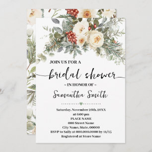 Winter White Flowers Bridal Shower Invitation