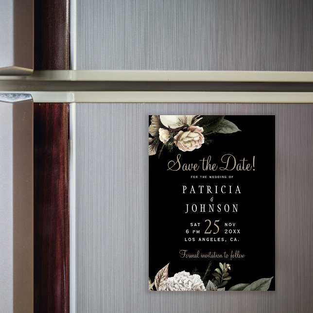 Winter white flowers elegant wedding save the date magnetic invitation (Creator Uploaded)