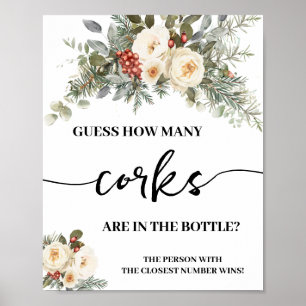 Winter White Flowers How Many Corks Shower Game Poster