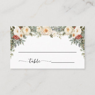 Winter White Flowers Wedding Flat Place Card