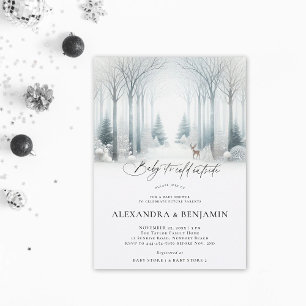 Winter White Forest Snow Coed Neutral Baby Shower Invitation
