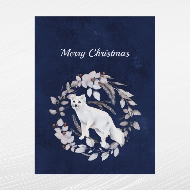 Winter White Fox Floral Wreath Watercolor Holiday Postcard (Creator Uploaded)