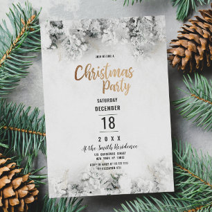 Winter white gold grey snow leaves Christmas Party Invitation