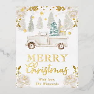 Winter White & Gold Truck Floral Christmas Holiday