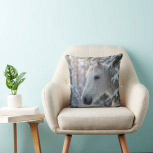 Winter White Horse In Snowy Pine Tree Cushion