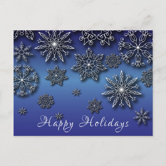 Winter White Papercut Snowflakes On Blue Gradient Postcard (Front)