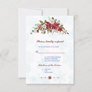 Winter White Poinsettia Snowflakes Wedding RSVP Card