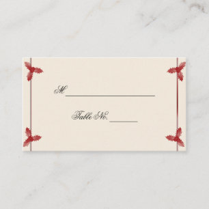 Winter White Red Mistletoe Wedding Place Card