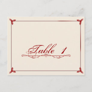 Winter White Red Mistletoe Wedding Table Number Postcard