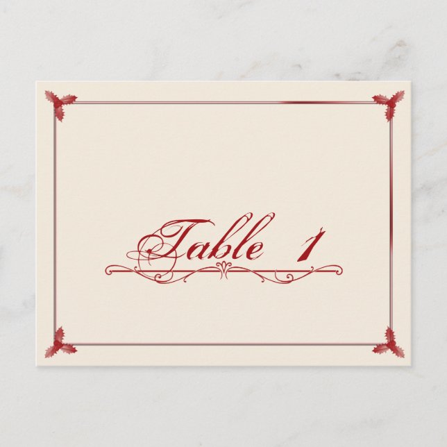 Winter White Red Mistletoe Wedding Table Number Postcard (Front)