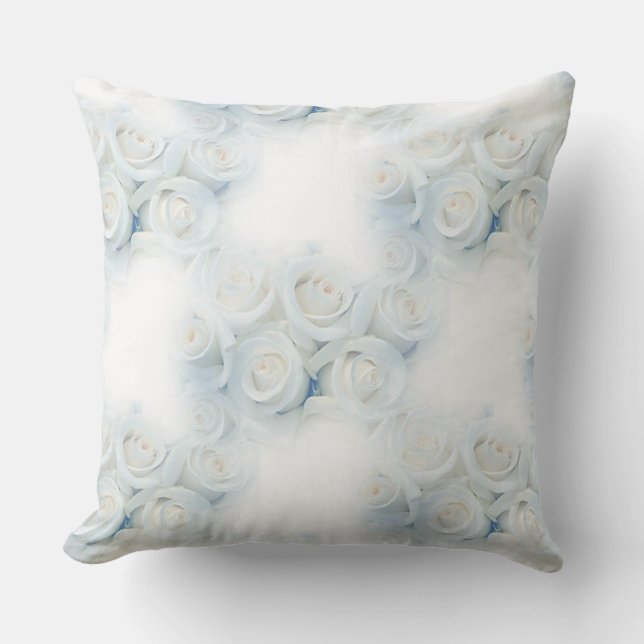 Winter White Roses Pattern Throw Pillow (Front)