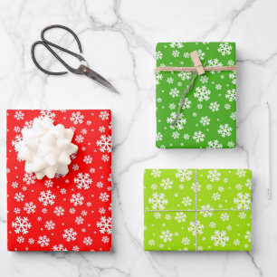 Winter White Snowflakes on Red and Green Wrapping Paper Sheet