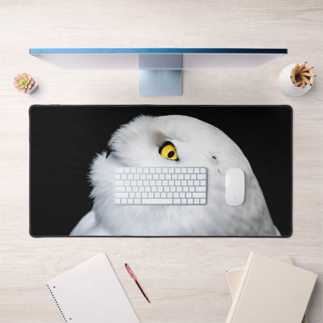 Winter White Snowy Owl Desk Mat (Office 1)