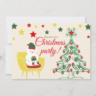 Winter White Teddy Bear Cute Christmas Party Invitation
