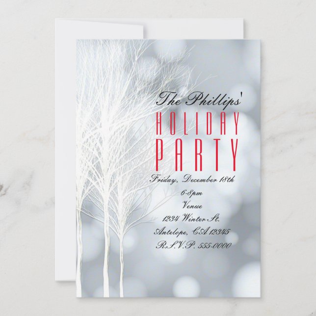 Winter White Trees Holiday Party Invitations (Front)