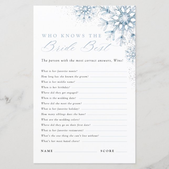 Winter Who Knows the Bride Best Bridal Shower (Front)