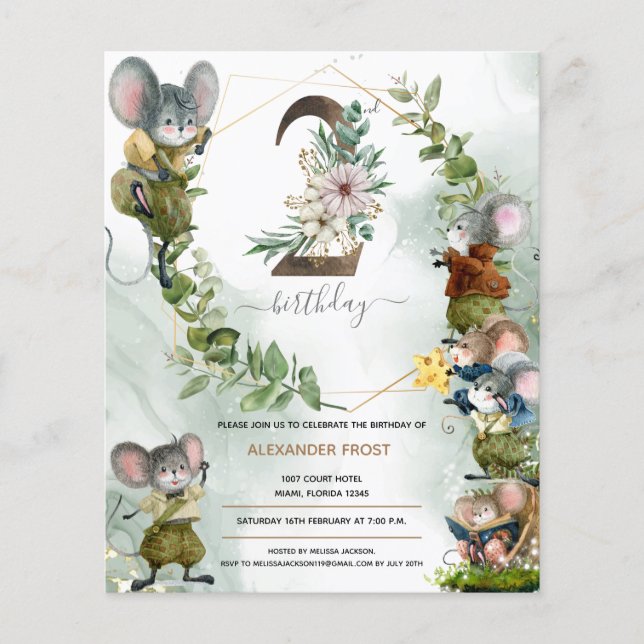 Winter Wild Mice 2nd Birthday Party Invitation (Front)