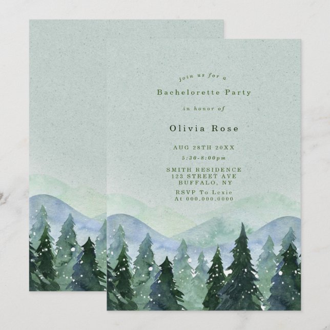 Winter Wilderness Scene Bachelorette Party Invites (Front/Back)