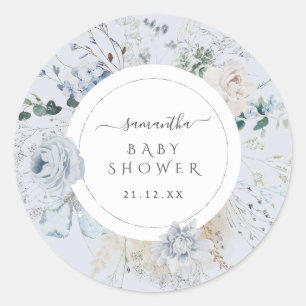 Winter Wildflower Elegant Boho Baby Shower  Classic Round Sticker