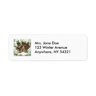 Winter Wildlife Art Black Bear Mother and Cubs Return Address Label