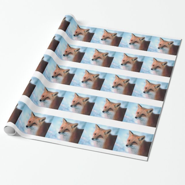 Winter Wildlife Red Fox Wrapping Paper (Unrolled)