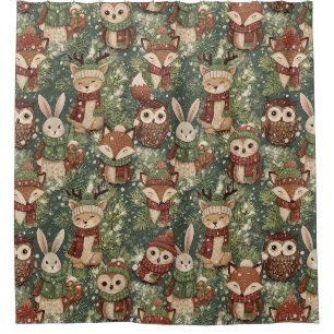 Winter Wildlife with Foxes, Deer, and Owls Shower Curtain