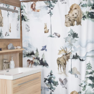 Winter Wildlife Woodland Forest Animals Shower Curtain