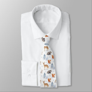 Winter Wildlife Woodland Snow Animals Pattern Tie