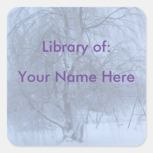 Winter Willow Tree Book Name Plate Square Sticker