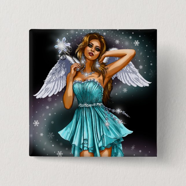 Winter Winged Fairy 15 Cm Square Badge (Front)