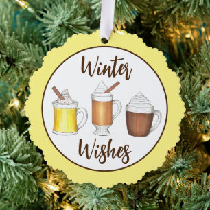 Winter Wishes Buttered Rum Cocoa Eggnog Drinks Tree Decoration Card
