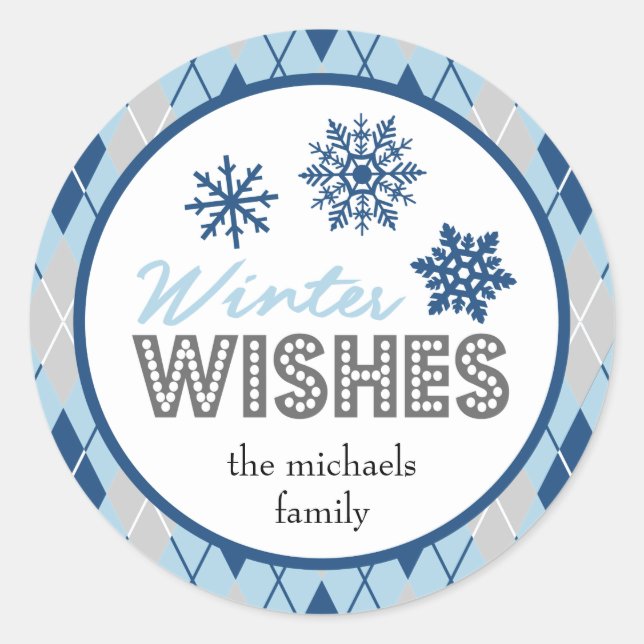 Winter Wishes Christmas Favour (Snowflakes) Classic Round Sticker (Front)