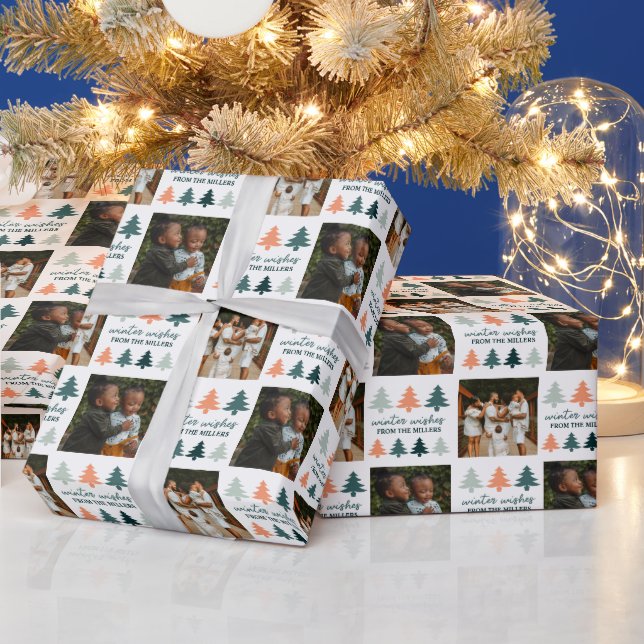 Winter Wishes Christmas Trees Photo Wrapping Paper (Holidays)
