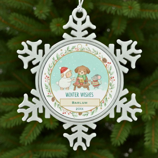 Winter Wishes Snowflake Pewter Christmas Ornament (Winter Wishes Snowflake Pewter Christmas Ornament)