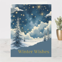 Winter Wishes Snowy Night Greeting Card