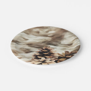 Winter Wishes Warm Rustic Holiday Pinecones Paper Plate