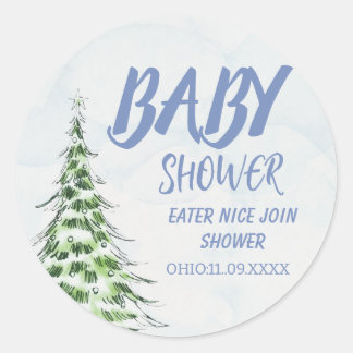 Winter with Festive Tree Classic Round Sticker