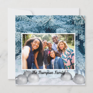 Winter with Silver Balls Photo Christmas Greeting  Card