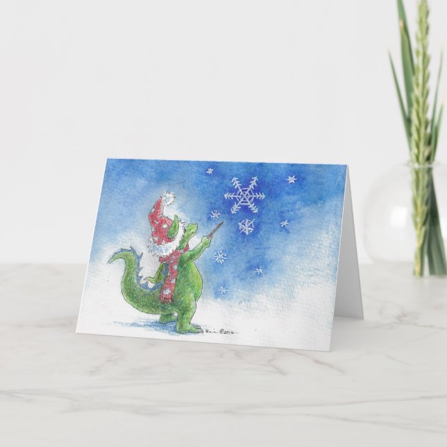 Winter Wizard Dragon Greeting Card (Front)