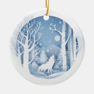 Winter Wolf Ceramic Ornament