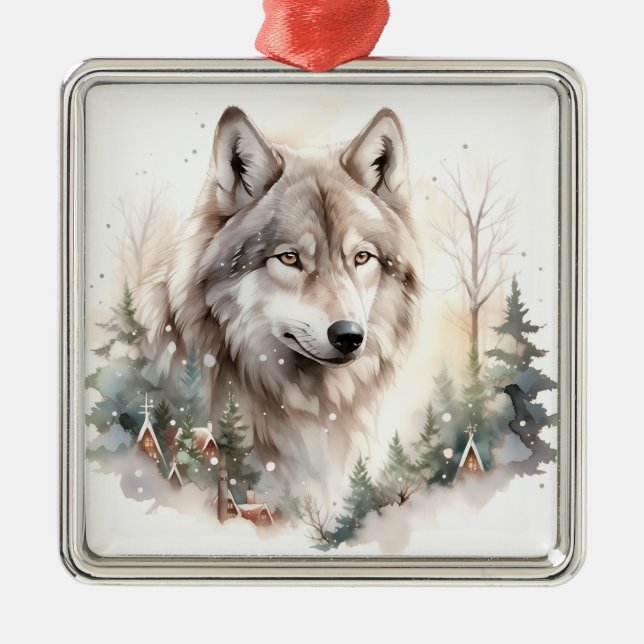 Winter Wolf Christmas Ornament (Front)