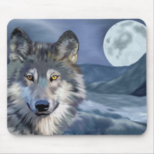 Winter Wolf Full Moon Wildlife Mouse Pad