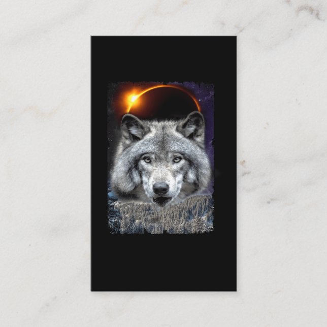 Winter Wolf Galaxy Sun Moon Eclipse Business Card (Front)