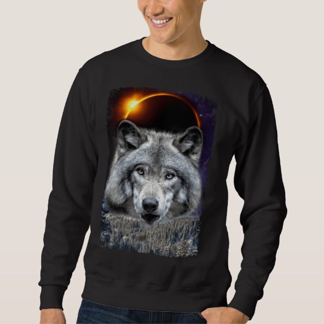 Winter Wolf Galaxy Sun Moon Eclipse Sweatshirt (Front)