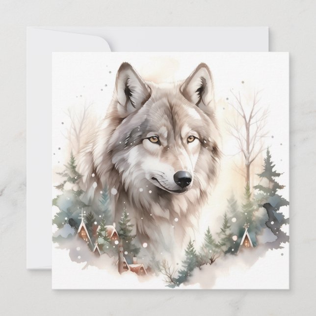 Winter Wolf Greeting Card (Front)