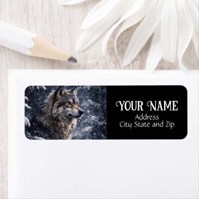Winter Wolf in the Snow Return Address  Label (Insitu)
