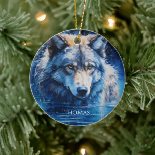 Winter Wolf Personalised Name  Ceramic Ornament